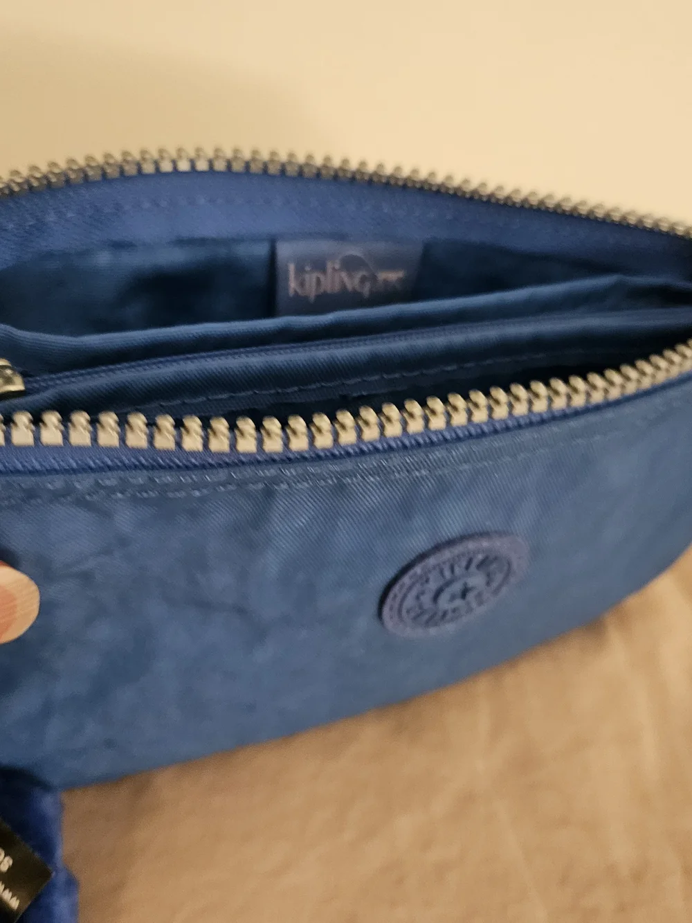 Kipling Royal Blue Nylon Wristlet Pouch with Monkey Charm